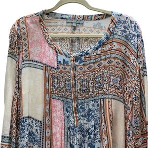 DANIEL RAINN Handkerchief Print Peasant Boho Blouse XXL